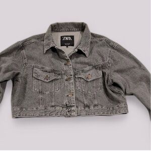 Zara Women's Charcoal Cropped Denim Jacket like New